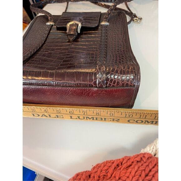 Brighton Red Brown Leather Faux Croc Patter Shoulder Bag - Picture 8 of 8